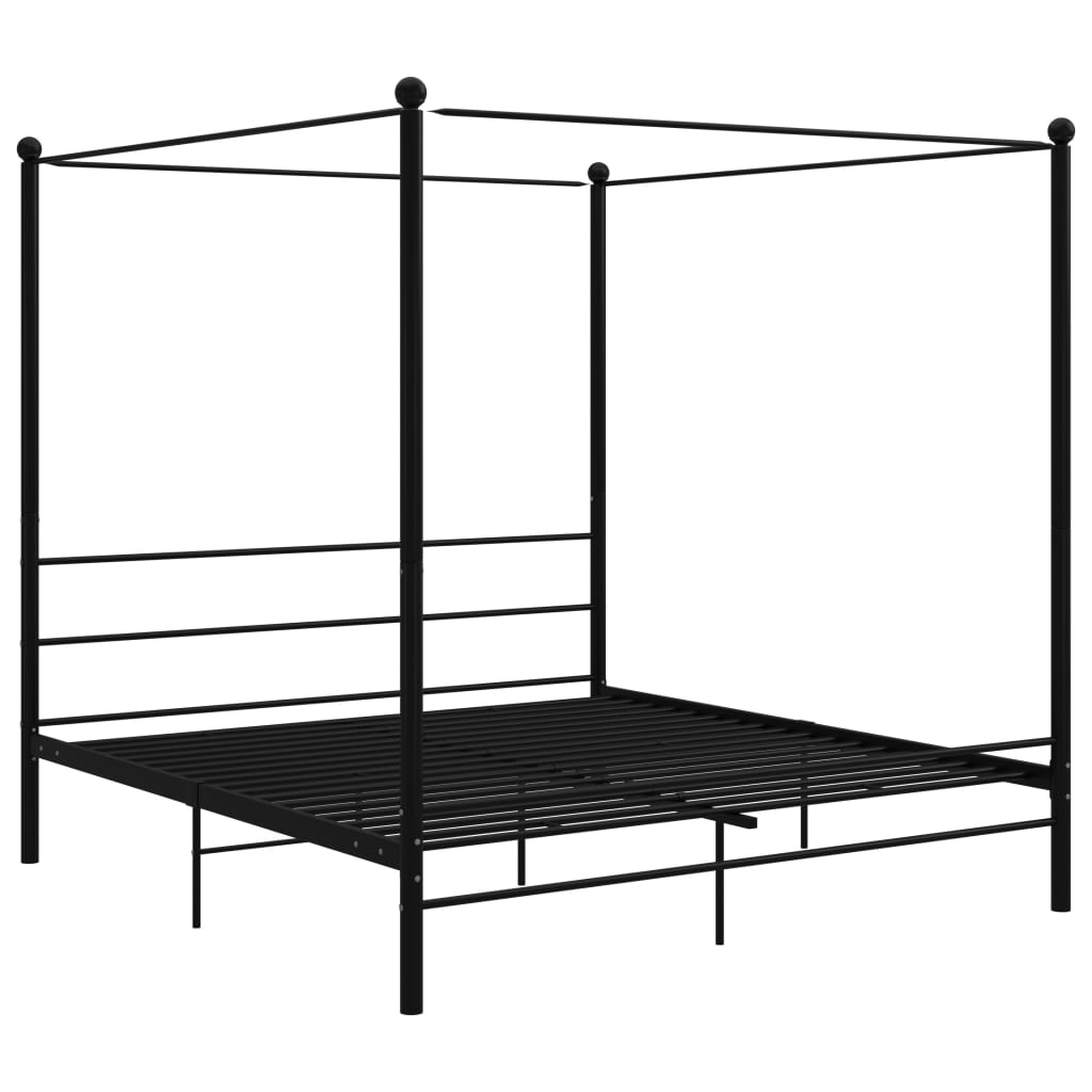 Canopy Bed Frame without Mattress Black Metal 180x200 cm Super King