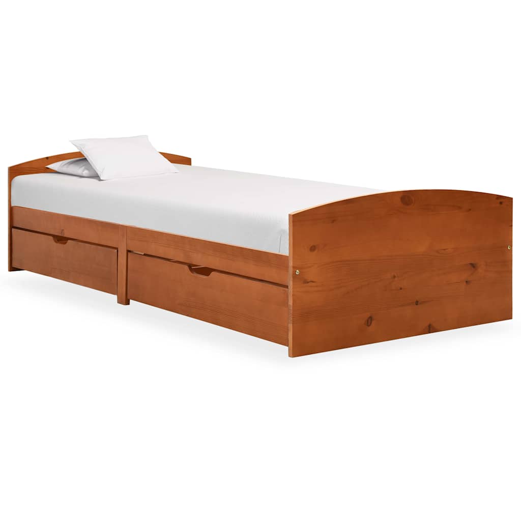 Bed Frame with 2 Drawers without Mattress Honey Brown 90x200 cm