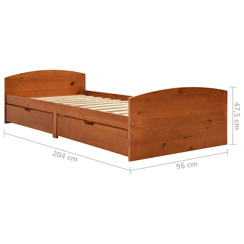 Bed Frame with 2 Drawers without Mattress Honey Brown 90x200 cm