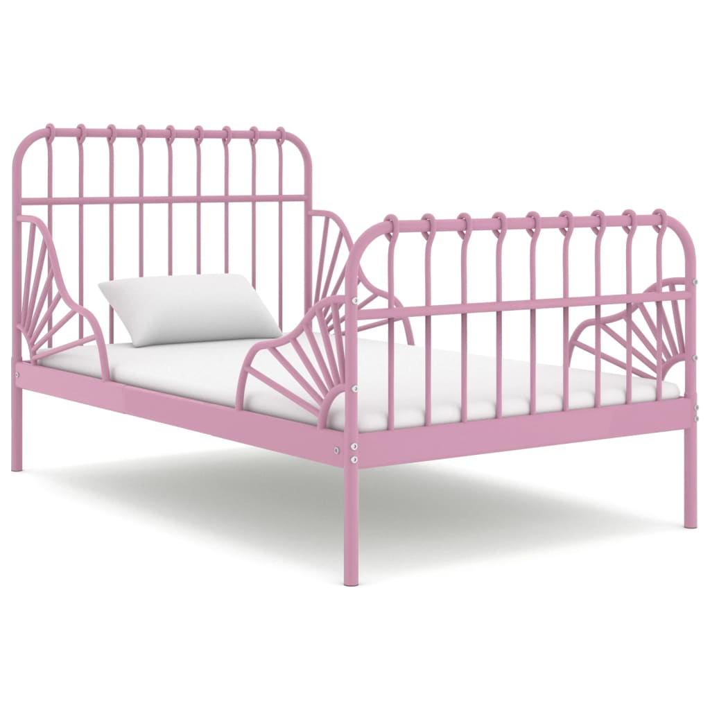 Extendable Bed Frame without Mattress Pink Metal 80x130/200 cm