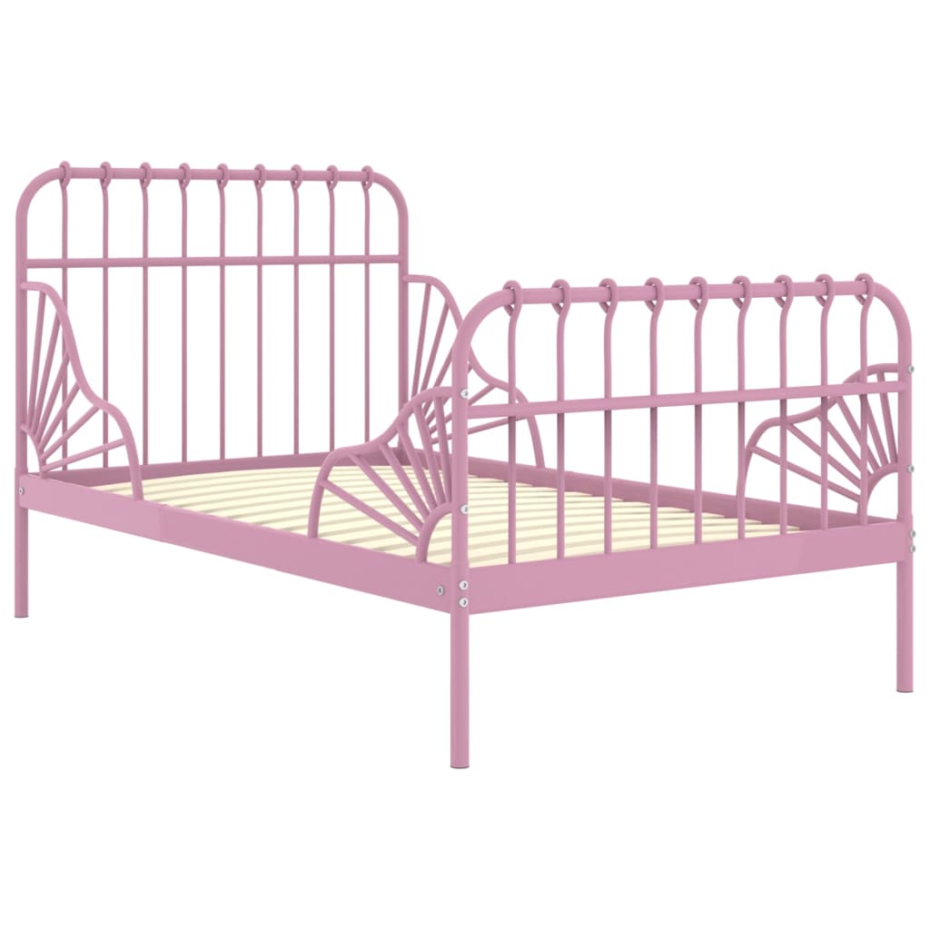 Extendable Bed Frame without Mattress Pink Metal 80x130/200 cm