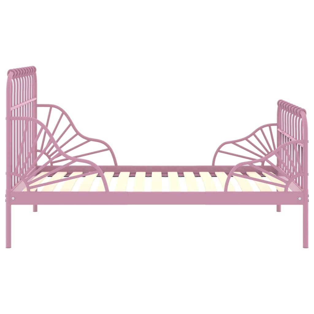 Extendable Bed Frame without Mattress Pink Metal 80x130/200 cm