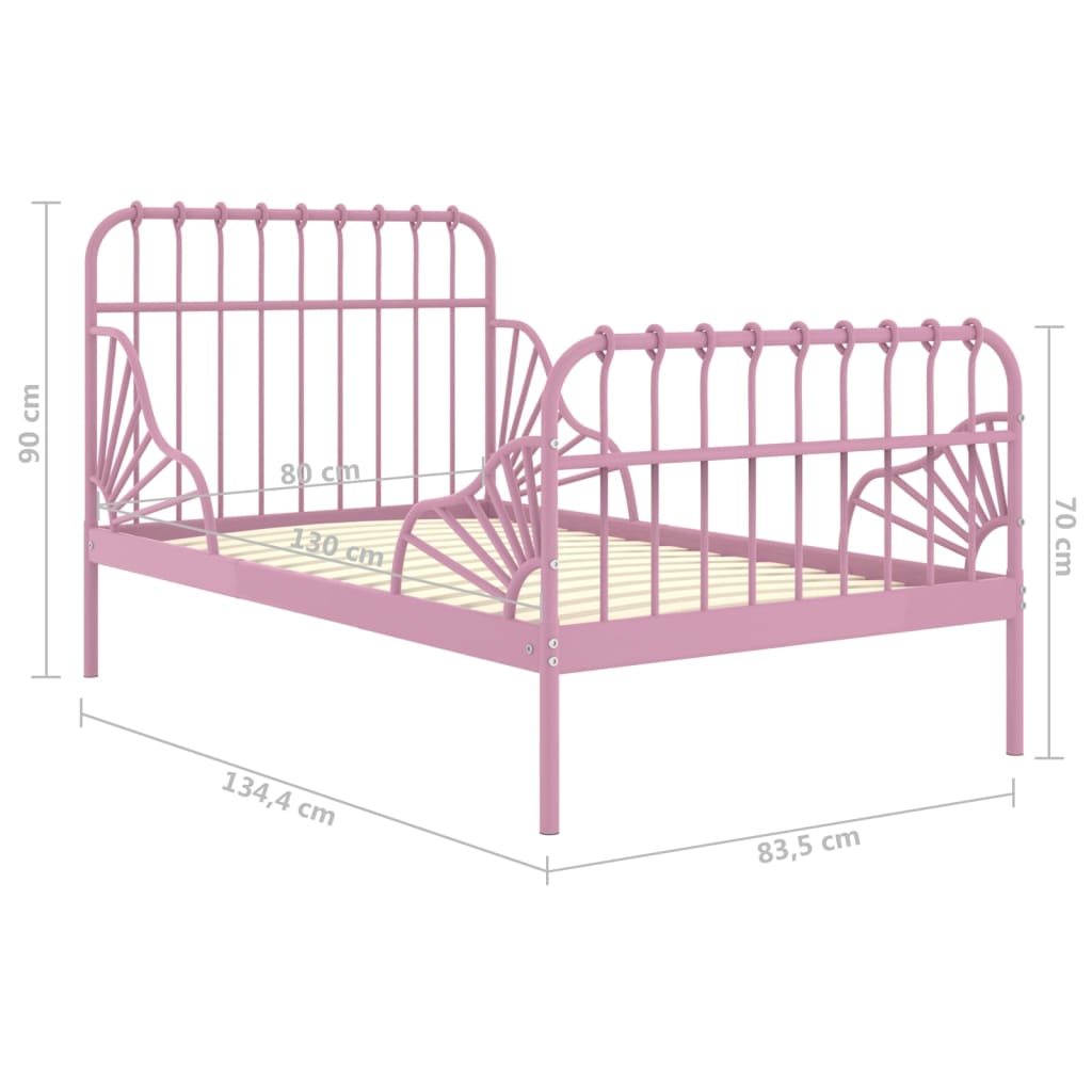 Extendable Bed Frame without Mattress Pink Metal 80x130/200 cm