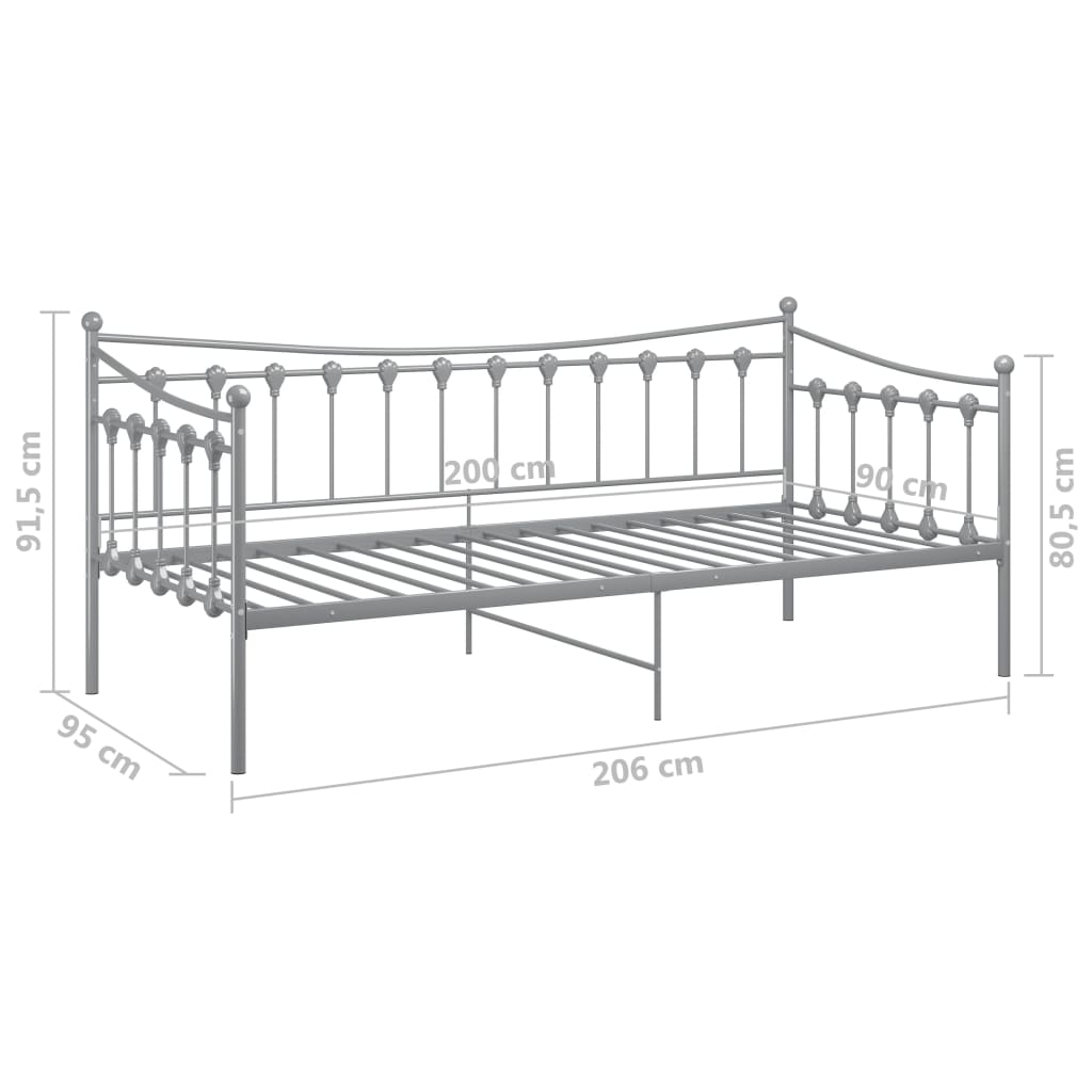 Sofa Bed Frame without Mattress Grey Metal 90x200 cm