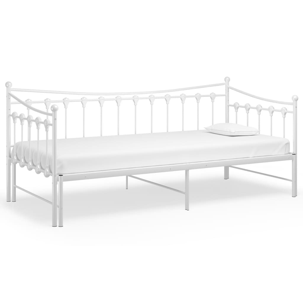 Pull-out Sofa Bed Frame without Mattress White Metal 90x200 cm