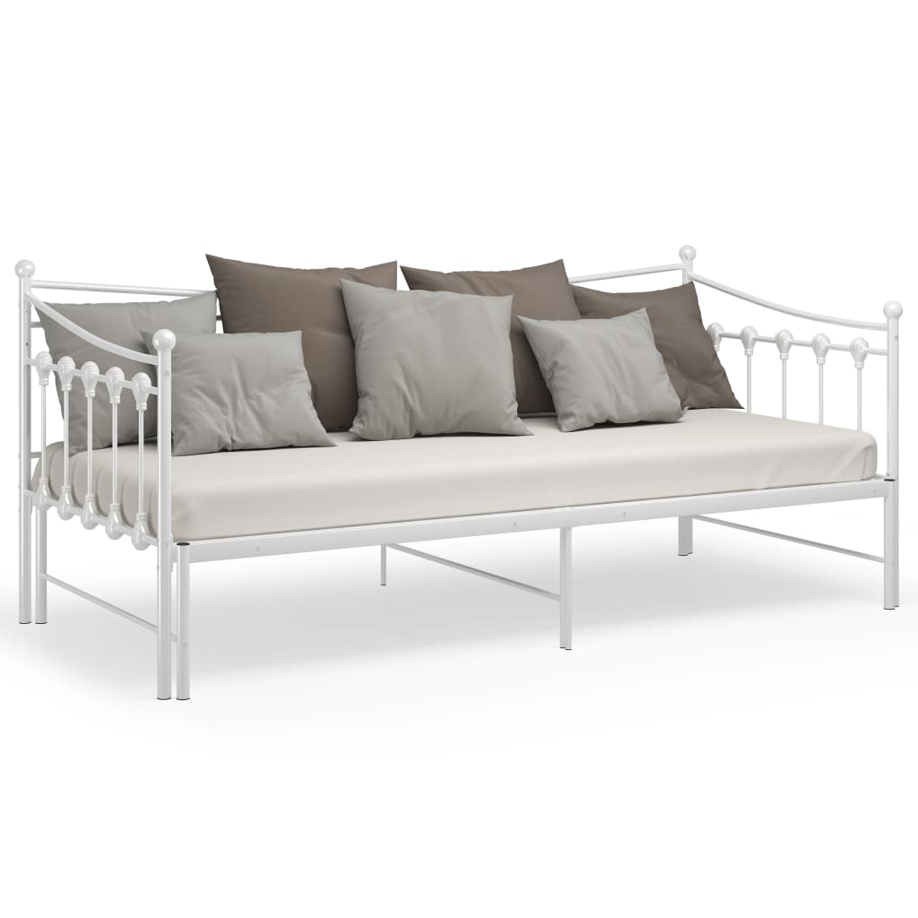 Pull-out Sofa Bed Frame without Mattress White Metal 90x200 cm