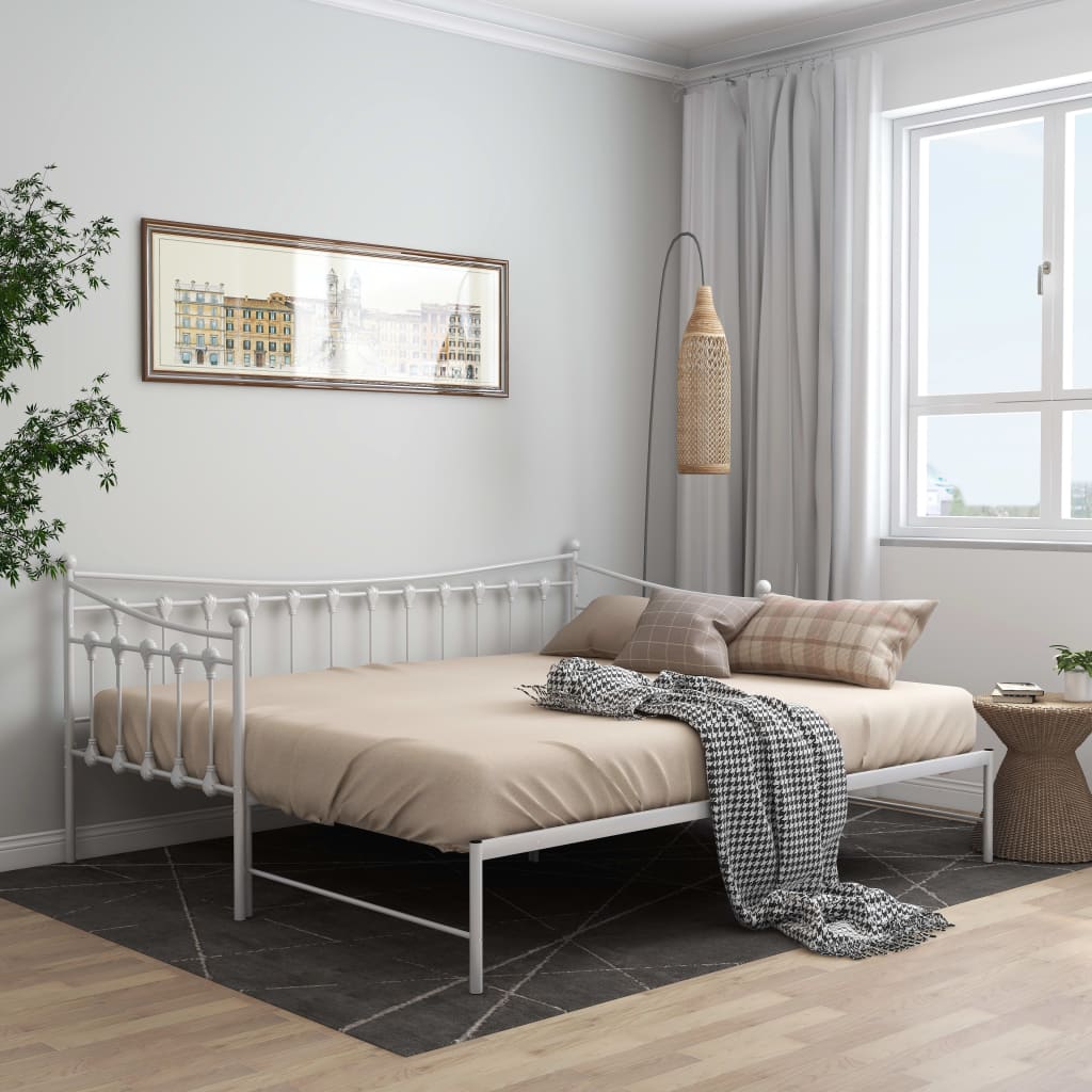 Pull-out Sofa Bed Frame without Mattress White Metal 90x200 cm