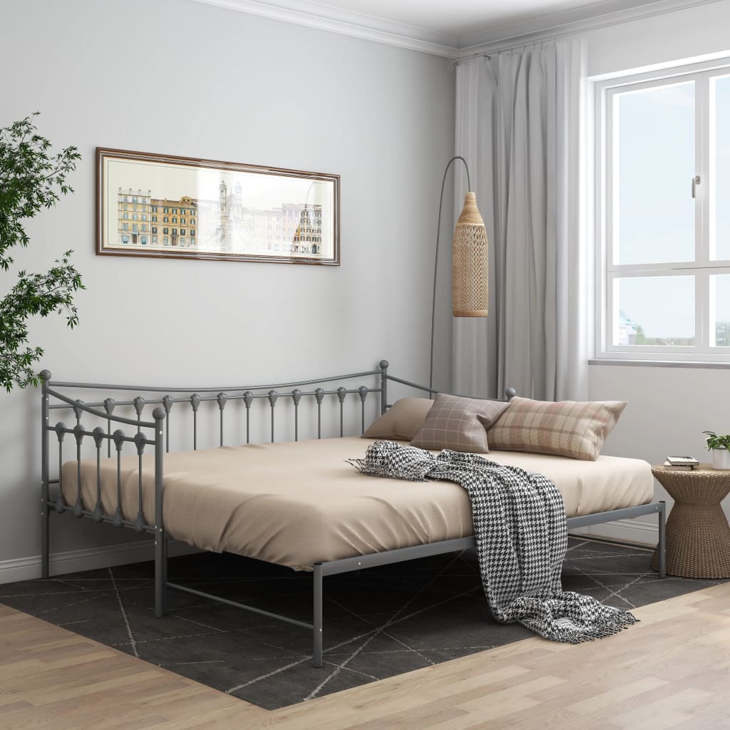 Pull-out Sofa Bed Frame without Mattress Grey Metal 90x200 cm