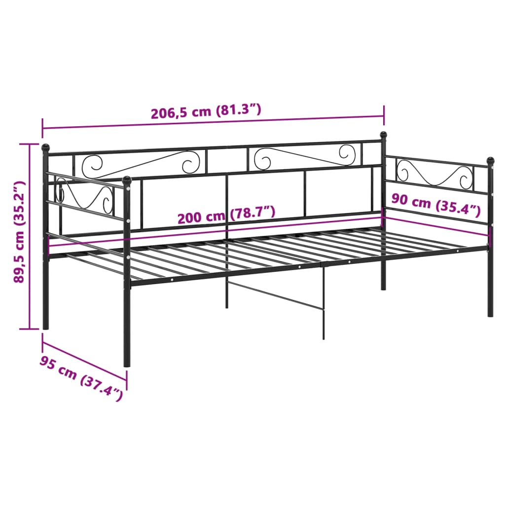Sofa Bed Frame without Mattress Black Metal 90x200 cm