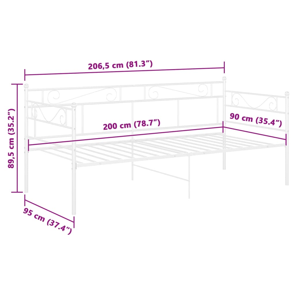 Sofa Bed Frame without Mattress White Metal 90x200 cm