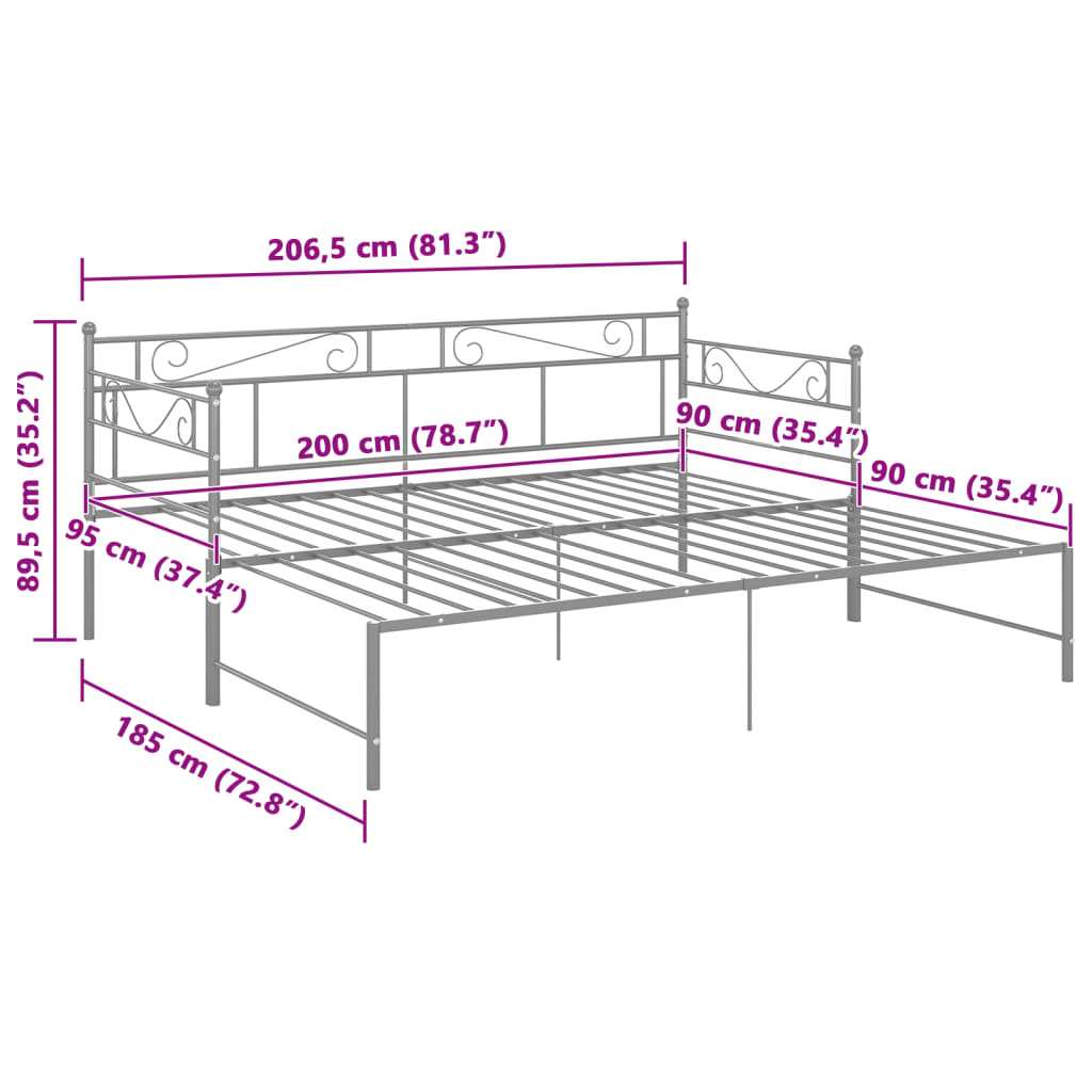 Pull-out Sofa Bed Frame without Mattress Grey Metal 90x200 cm