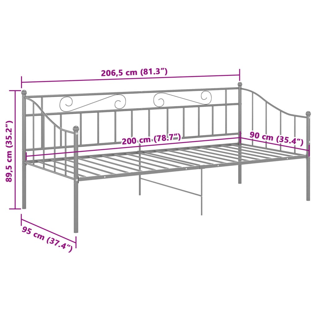 Sofa Bed Frame without Mattress Grey Metal 90x200 cm