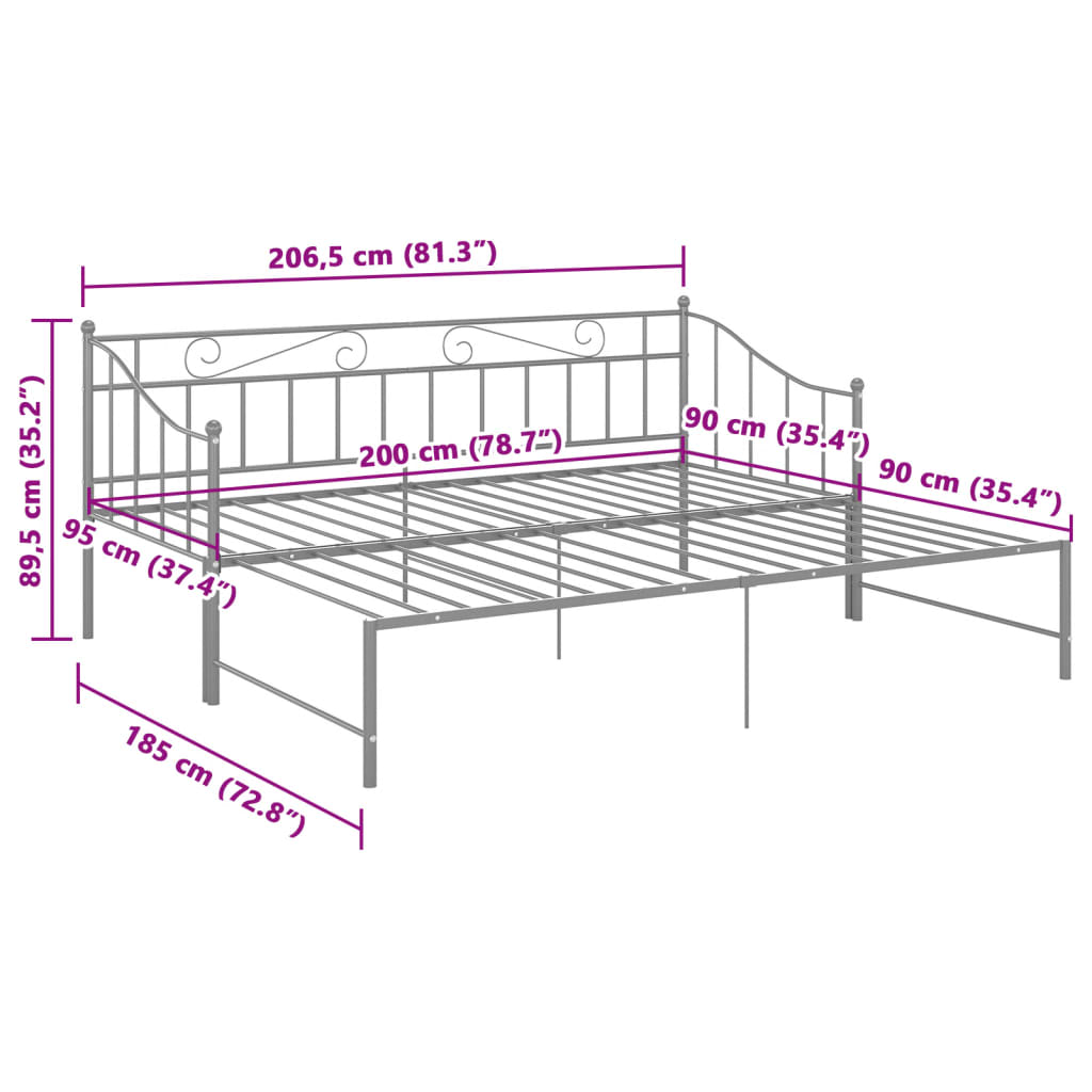 Pull-out Sofa Bed Frame without Mattress Grey Metal 90x200 cm