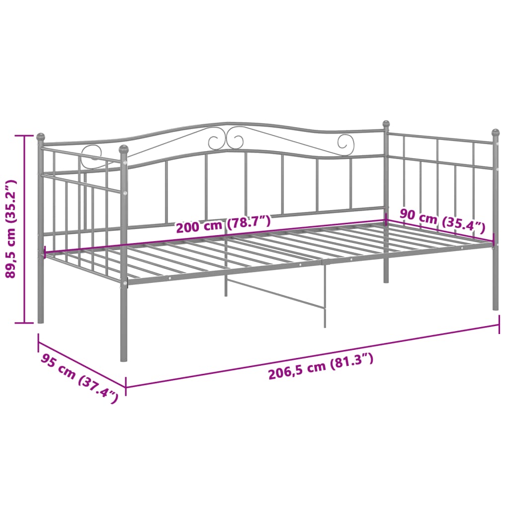 Sofa Bed Frame without Mattress Grey Metal 90x200 cm