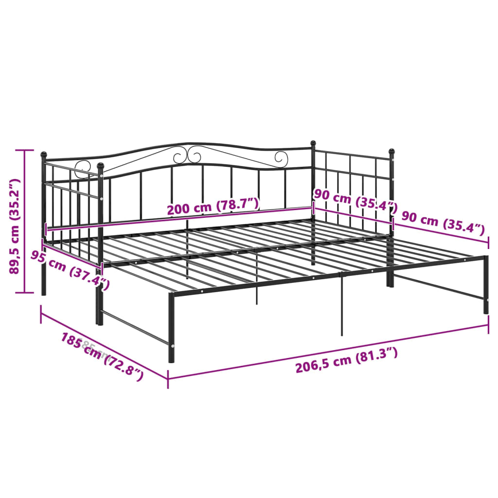Pull-out Sofa Bed Frame without Mattress Black Metal 90x200 cm