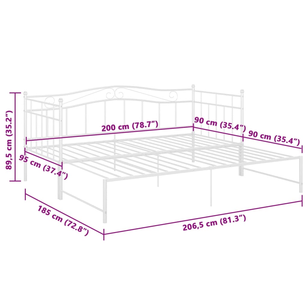 Pull-out Sofa Bed Frame without Mattress White Metal 90x200 cm