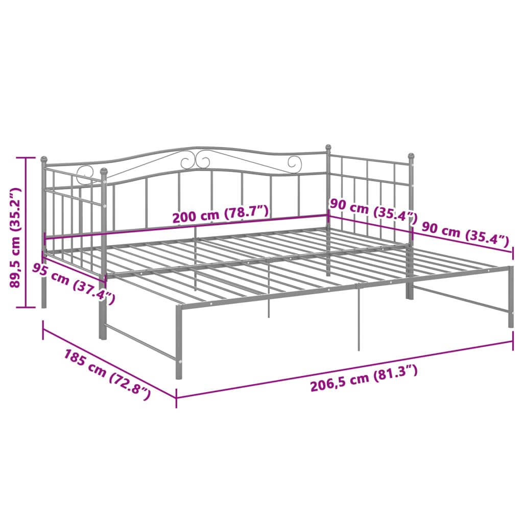 Pull-out Sofa Bed Frame without Mattress Grey Metal 90x200 cm