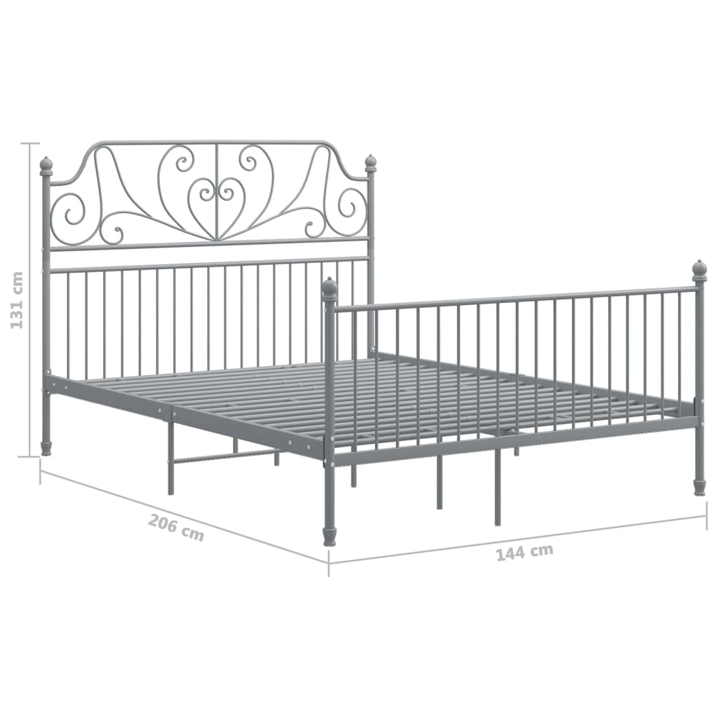 Bed Frame without Mattress Grey Metal 140x200 cm