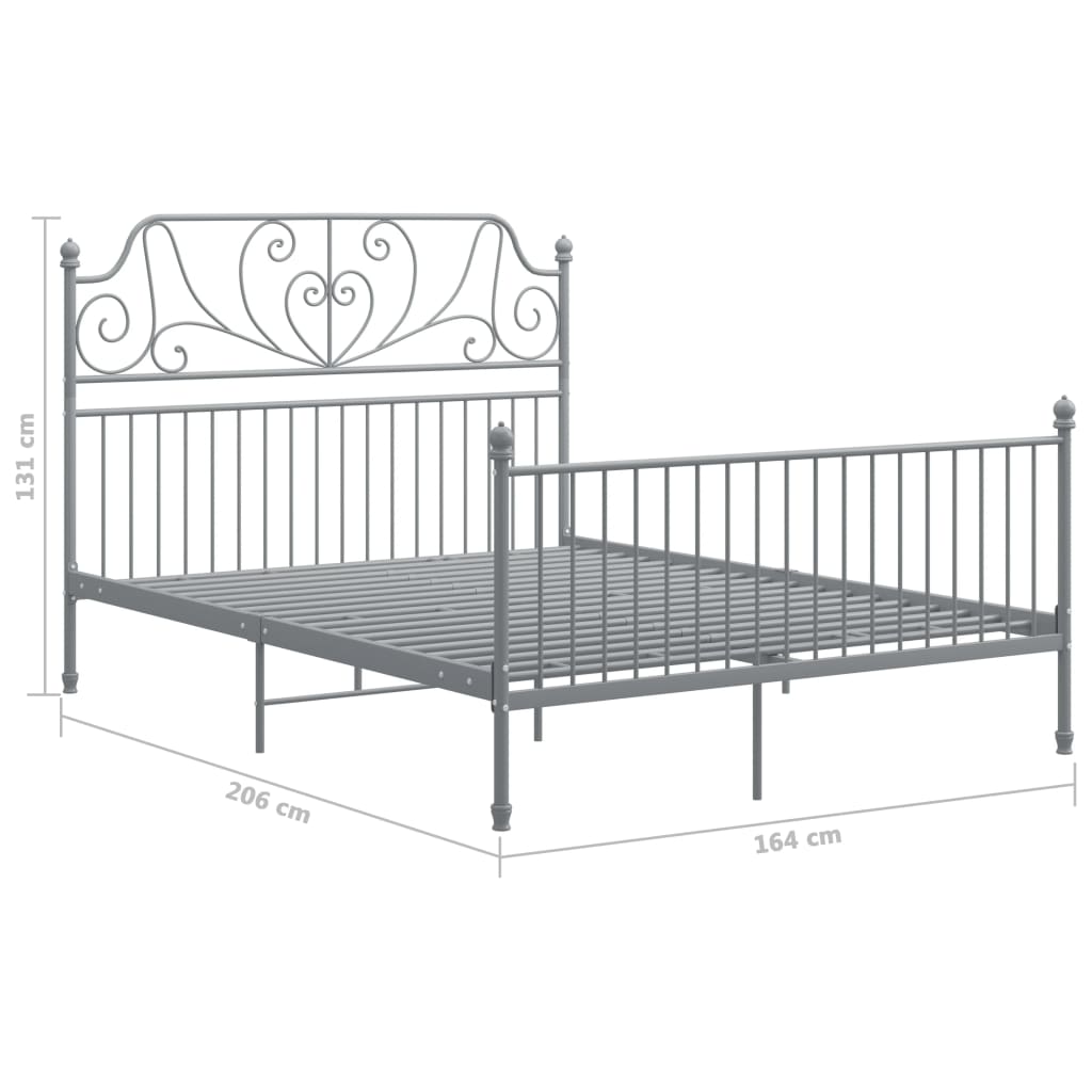 Bed Frame without Mattress Grey Metal 160x200 cm