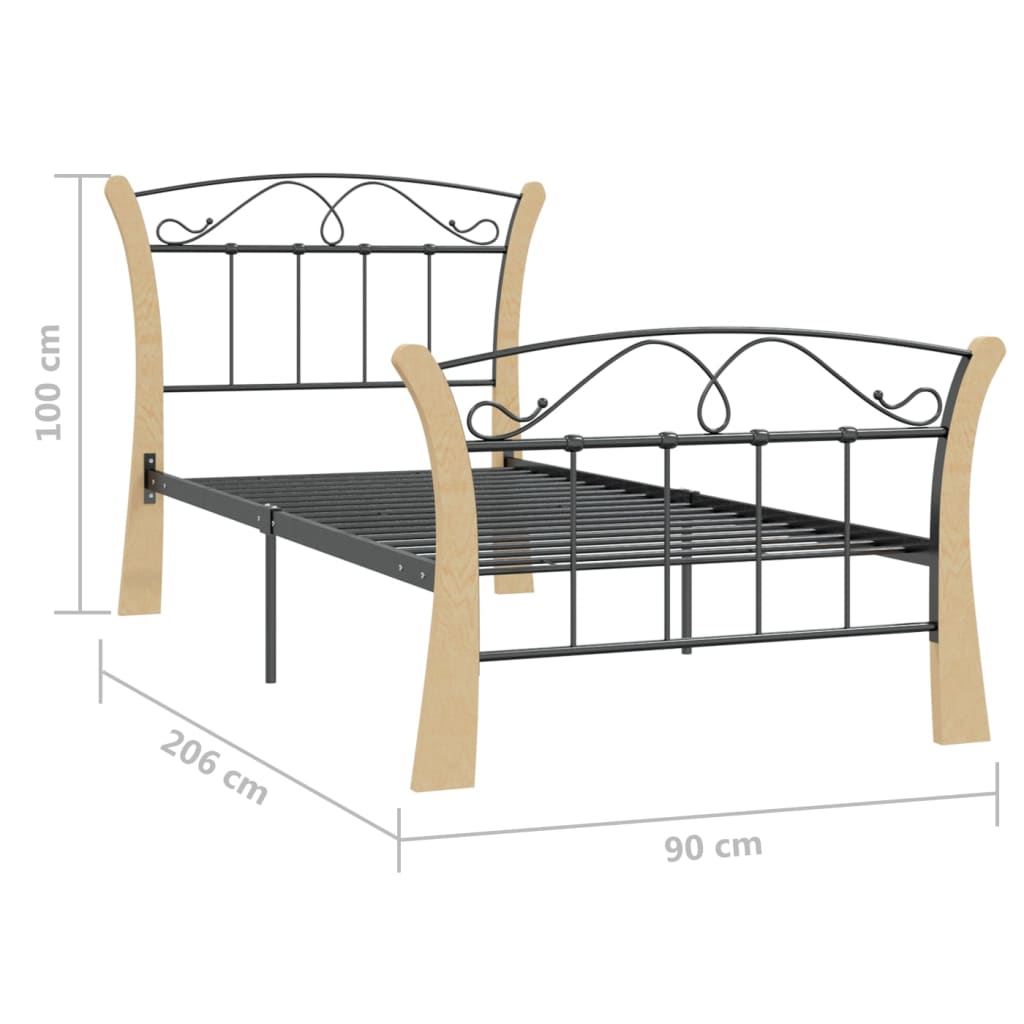 Bed Frame without Mattress Black Metal 90x200 cm