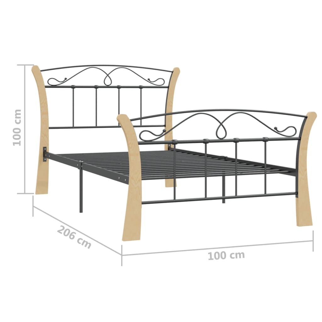 Bed Frame without Mattress Black Metal 100x200 cm
