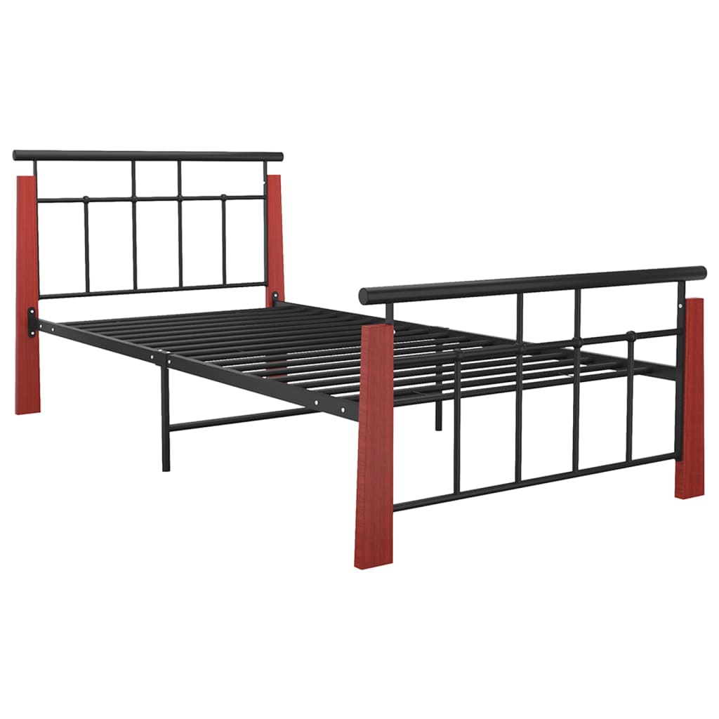 Bed Frame without Mattress Metal and Solid Oak Wood 90x200 cm