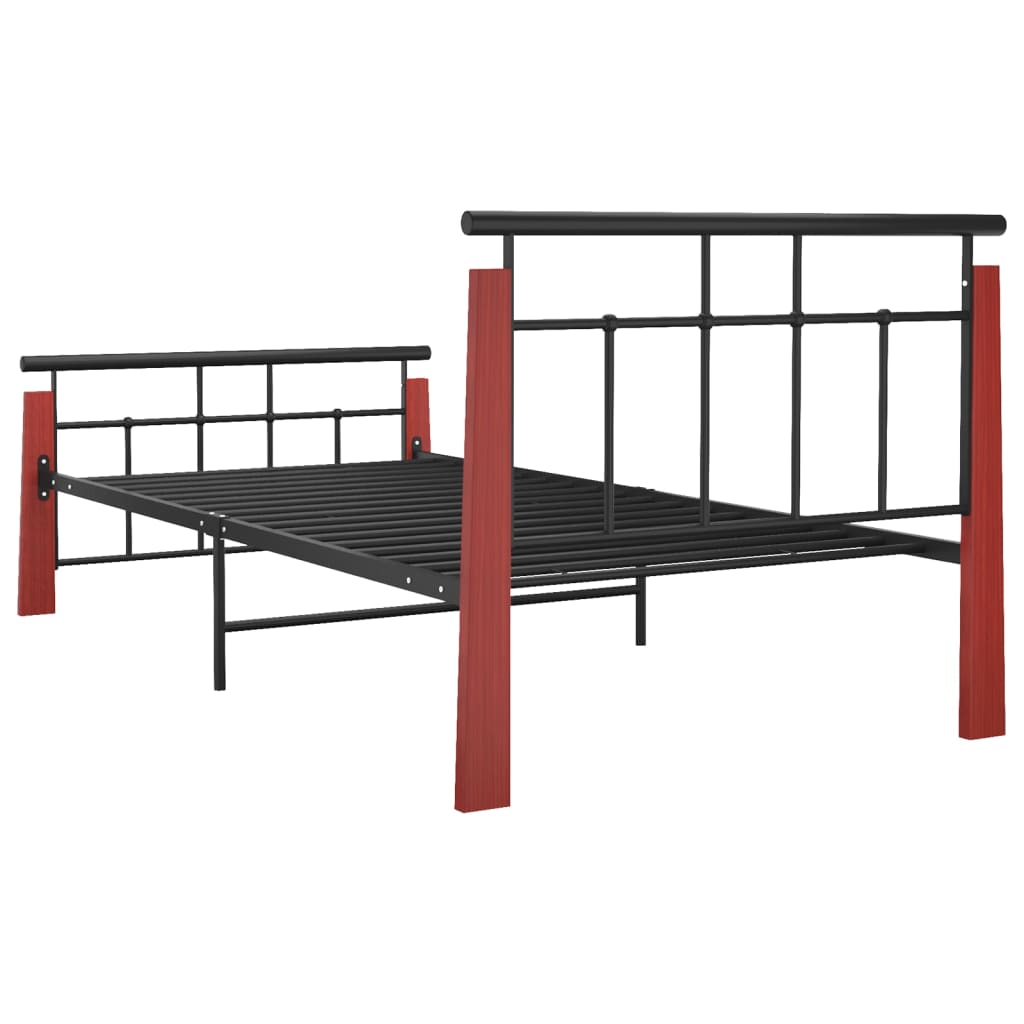 Bed Frame without Mattress Metal and Solid Oak Wood 90x200 cm