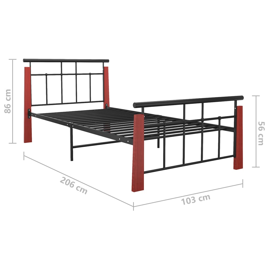 Bed Frame without Mattress Metal and Solid Oak Wood 90x200 cm