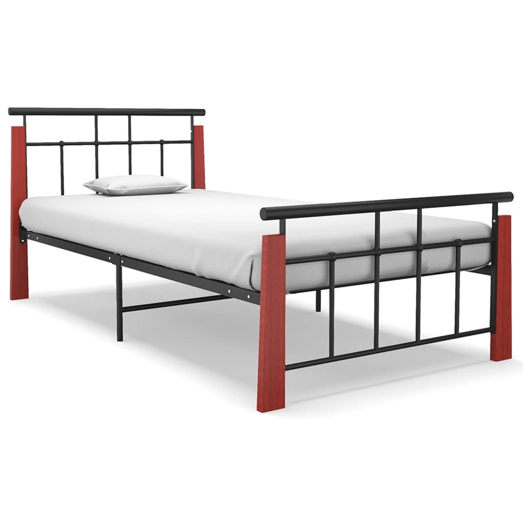 Bed Frame without Mattress Metal and Solid Oak Wood 100x200 cm