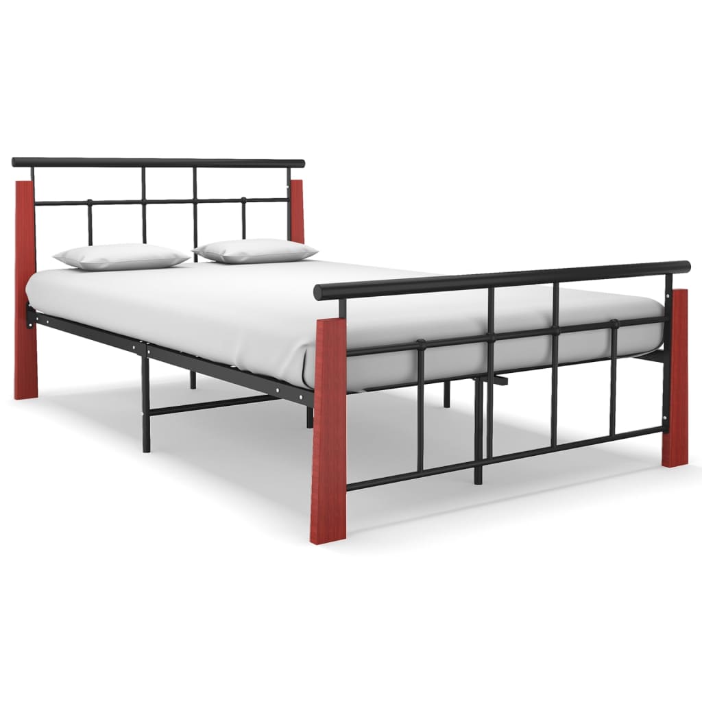 Bed Frame without Mattress Metal  and Solid Oak Wood 120x200 cm