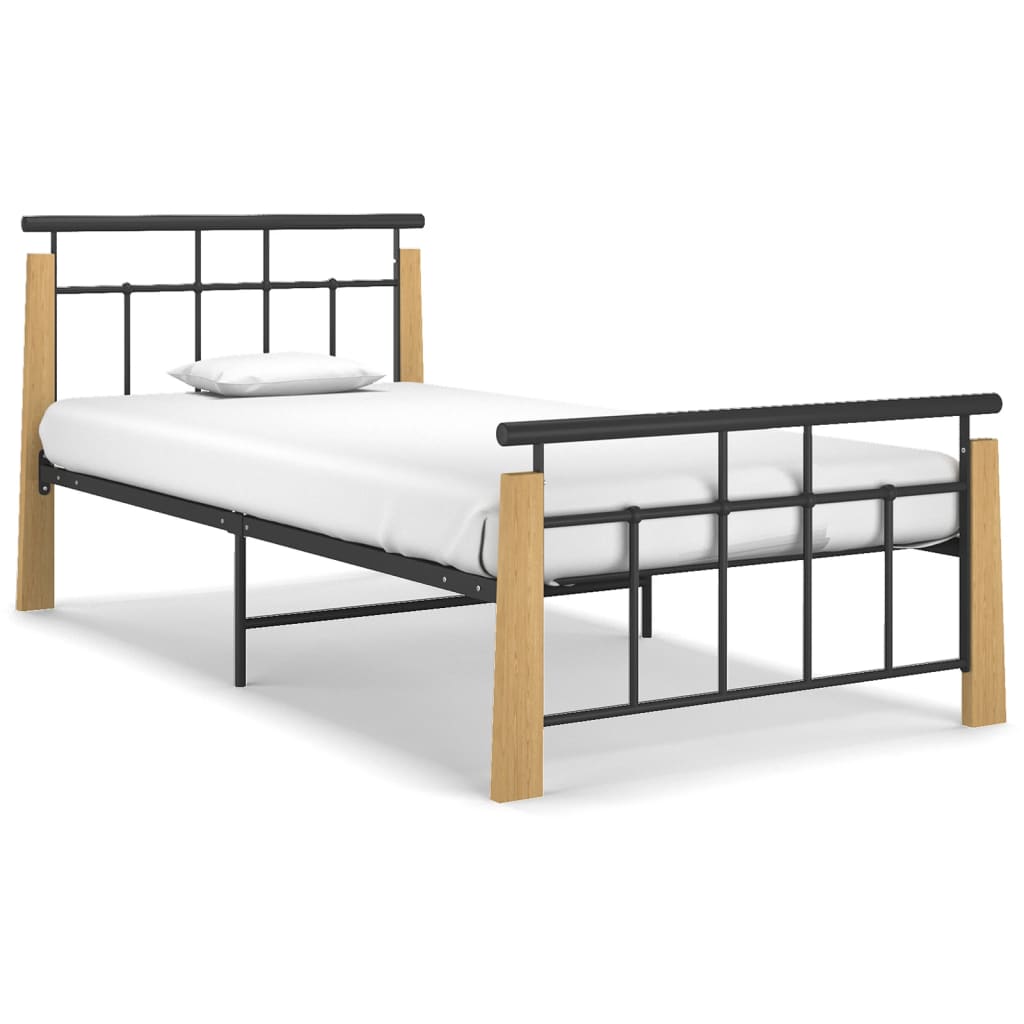 Bed Frame without Mattress Metal and Solid Oak Wood 90x200 cm