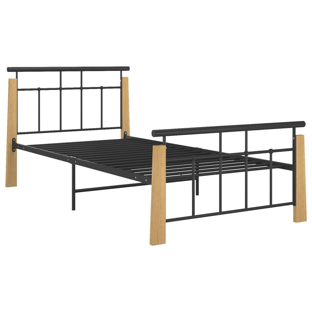 Bed Frame without Mattress Metal and Solid Oak Wood 90x200 cm