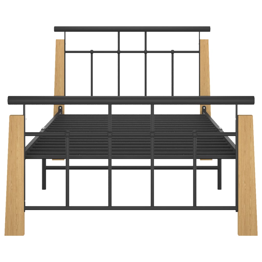 Bed Frame without Mattress Metal and Solid Oak Wood 90x200 cm