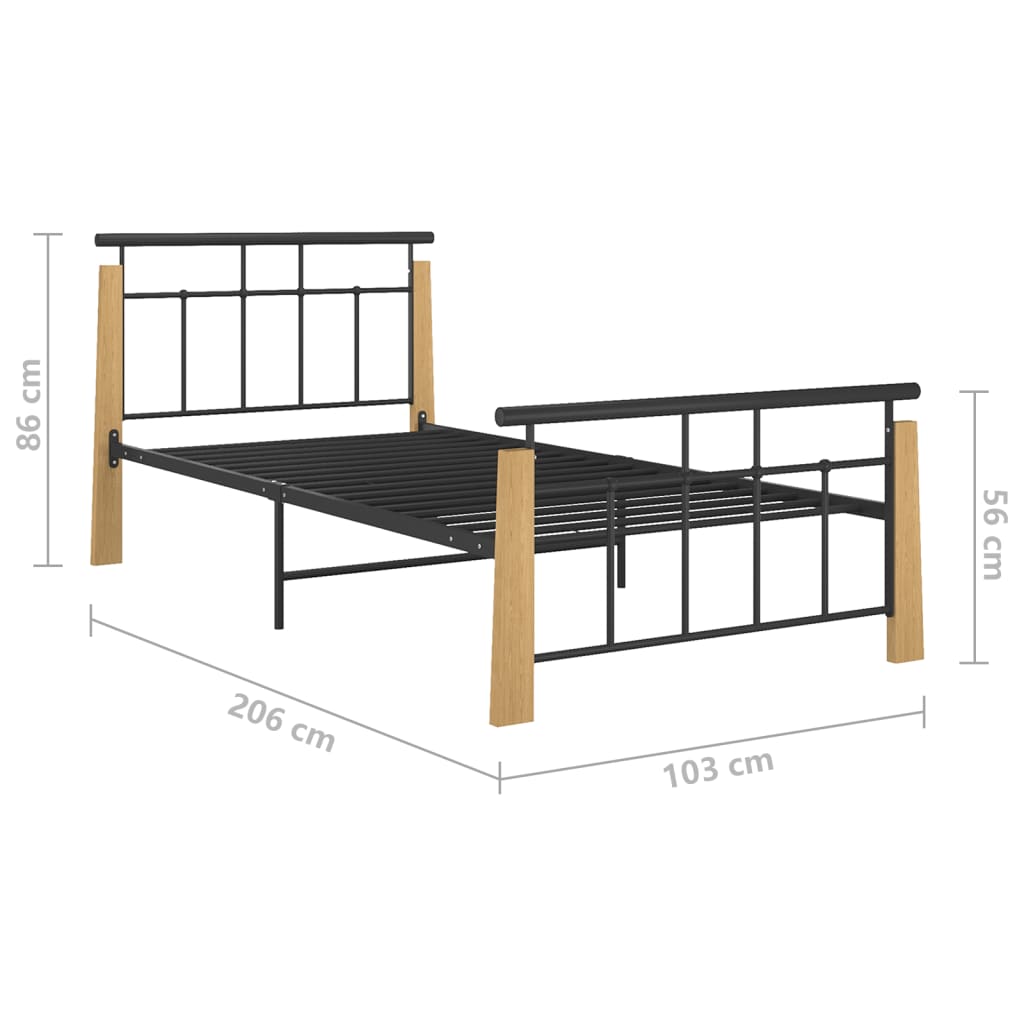 Bed Frame without Mattress Metal and Solid Oak Wood 90x200 cm
