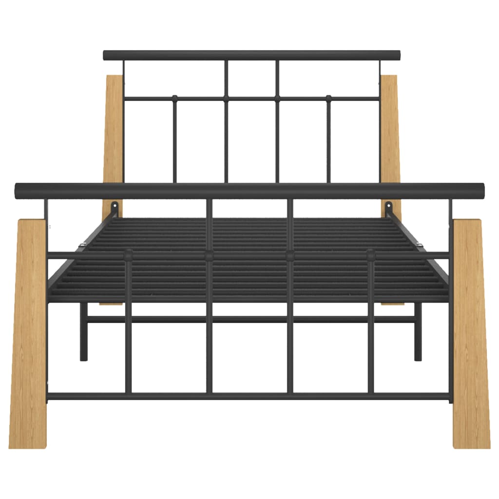 Bed Frame without Mattress Metal and Solid Oak Wood 100x200 cm