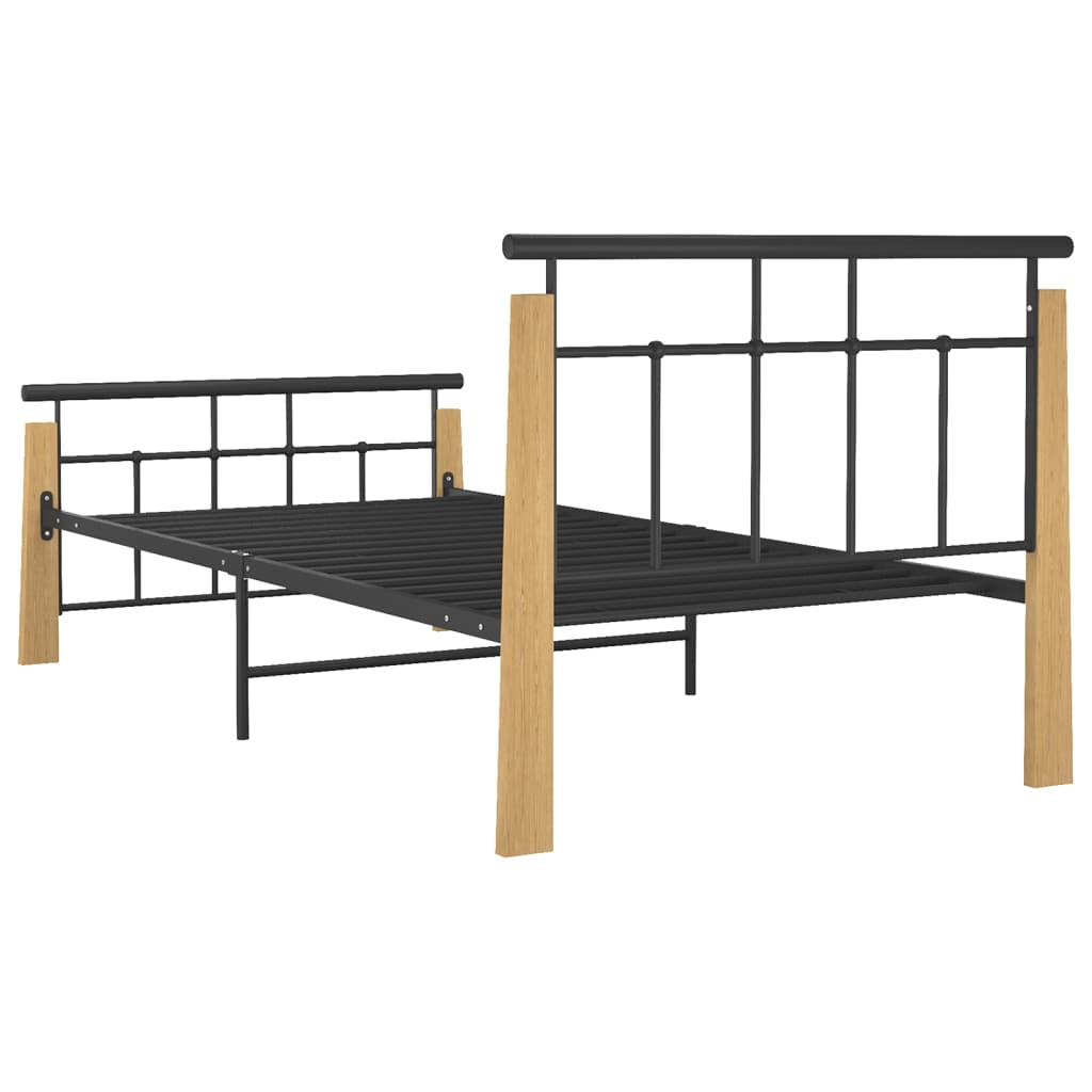 Bed Frame without Mattress Metal and Solid Oak Wood 100x200 cm