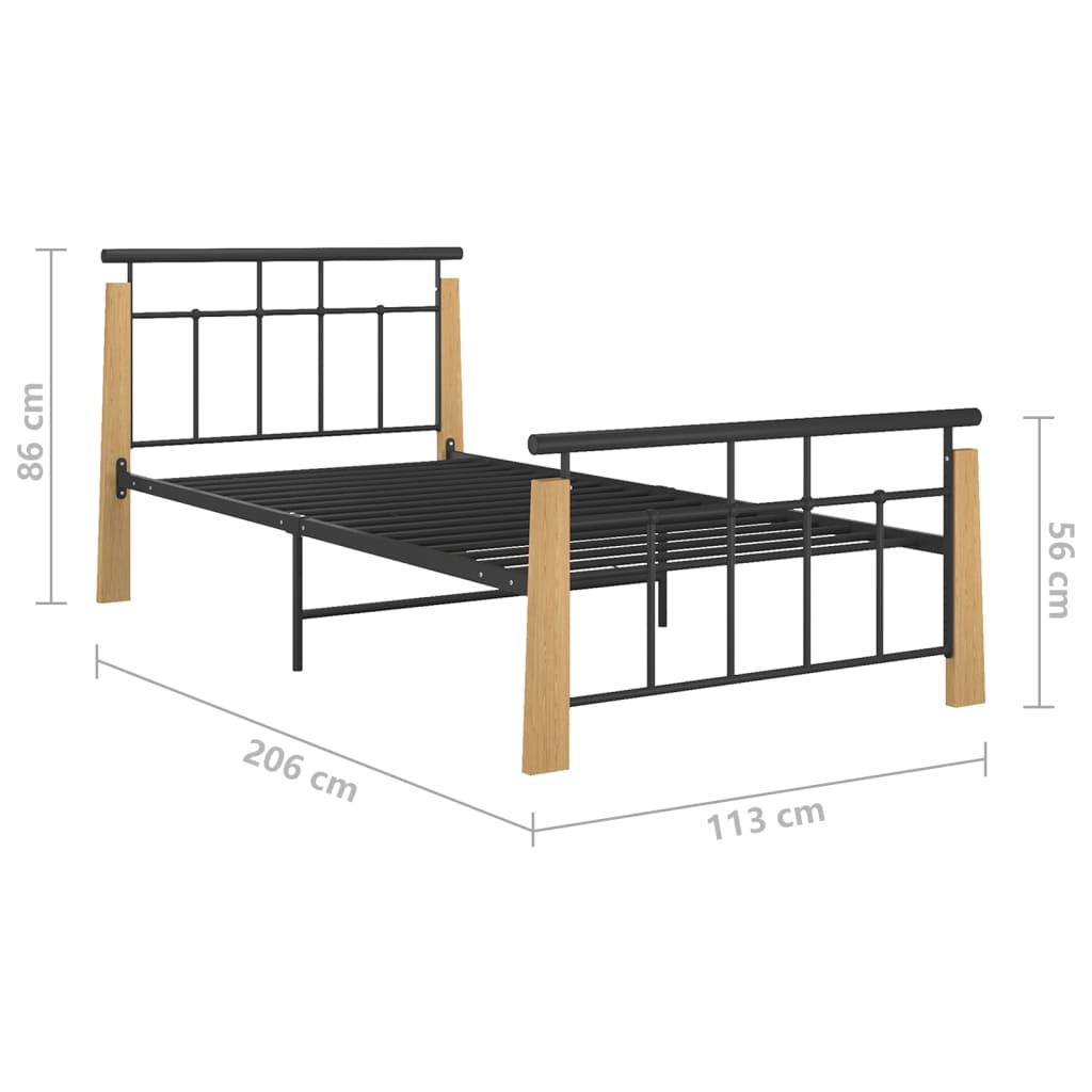 Bed Frame without Mattress Metal and Solid Oak Wood 100x200 cm