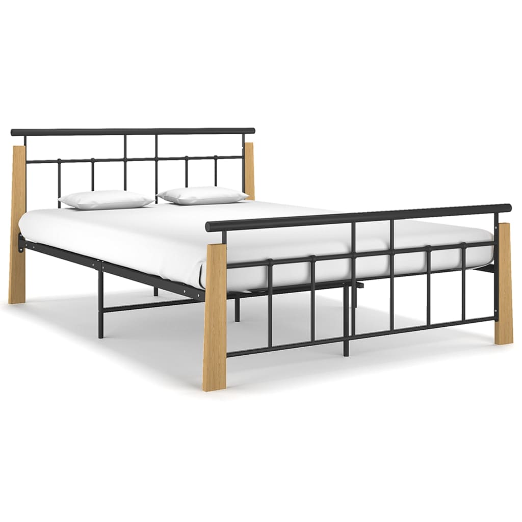 Bed Frame without Mattress Metal and Solid Oak Wood 140x200 cm