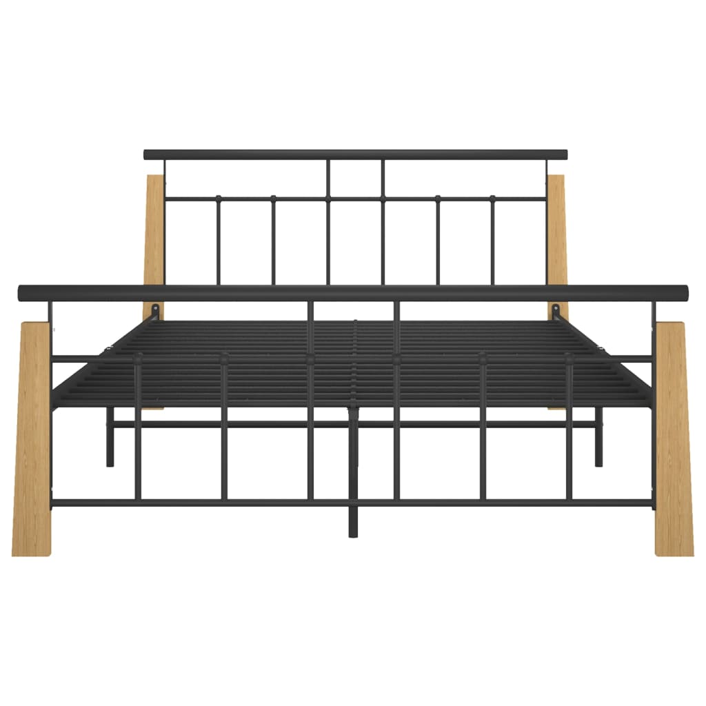 Bed Frame without Mattress Metal and Solid Oak Wood 140x200 cm