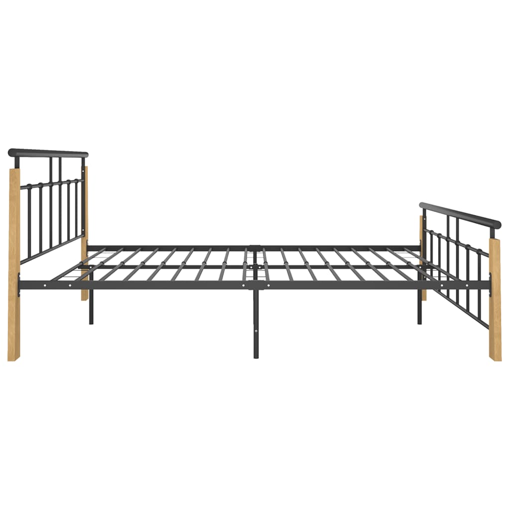 Bed Frame without Mattress Metal and Solid Oak Wood 140x200 cm