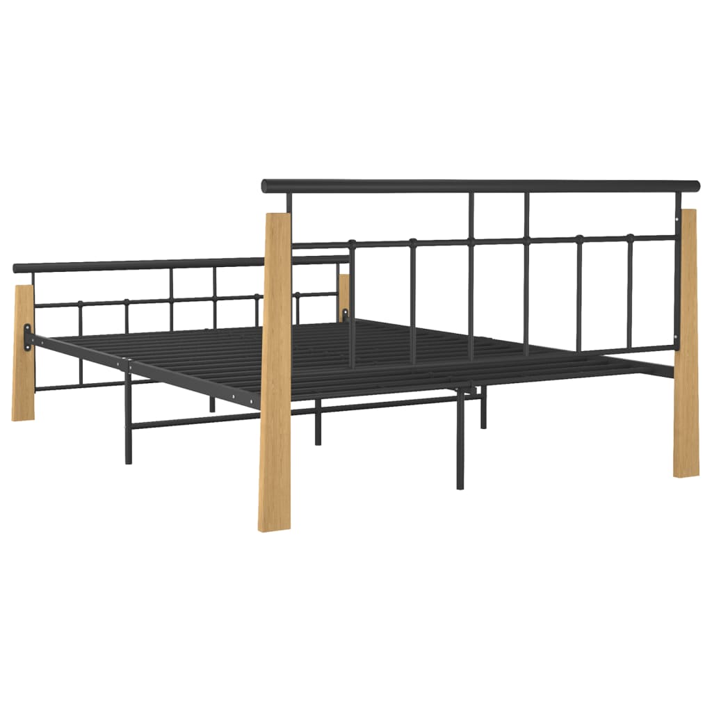 Bed Frame without Mattress Metal and Solid Oak Wood 140x200 cm