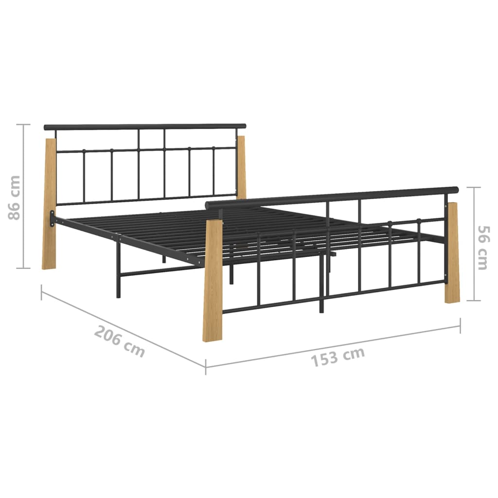 Bed Frame without Mattress Metal and Solid Oak Wood 140x200 cm