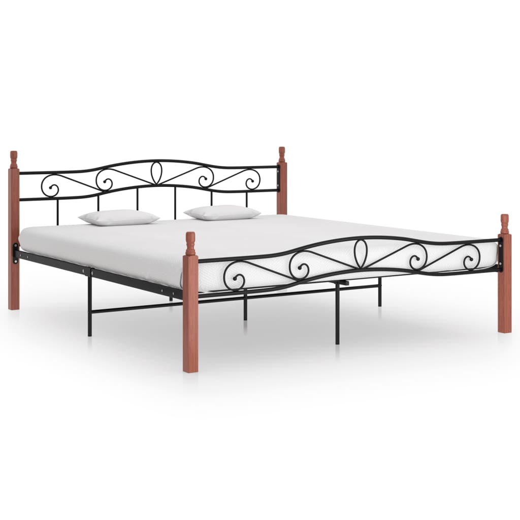 Bed Frame without Mattress Black Metal&Solid Oak Wood 200x200 cm