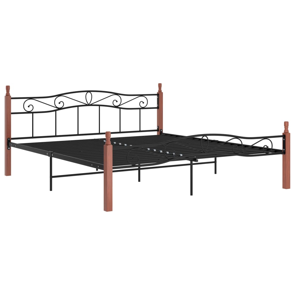 Bed Frame without Mattress Black Metal&Solid Oak Wood 200x200 cm