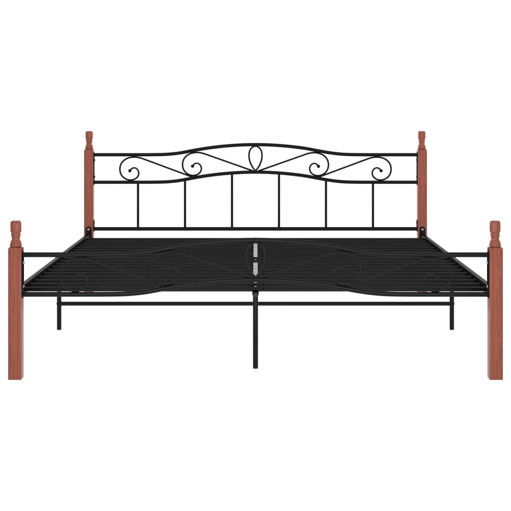 Bed Frame without Mattress Black Metal&Solid Oak Wood 200x200 cm