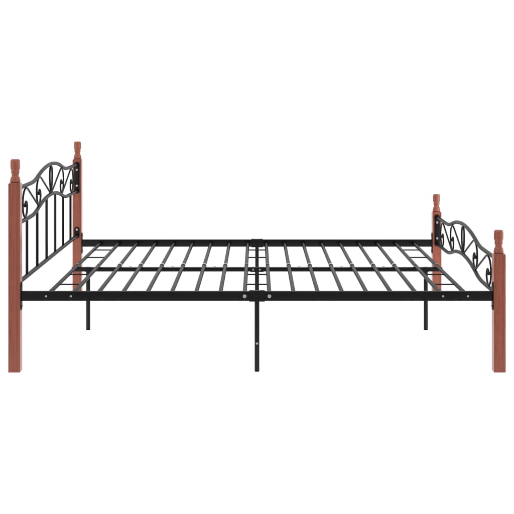 Bed Frame without Mattress Black Metal&Solid Oak Wood 200x200 cm
