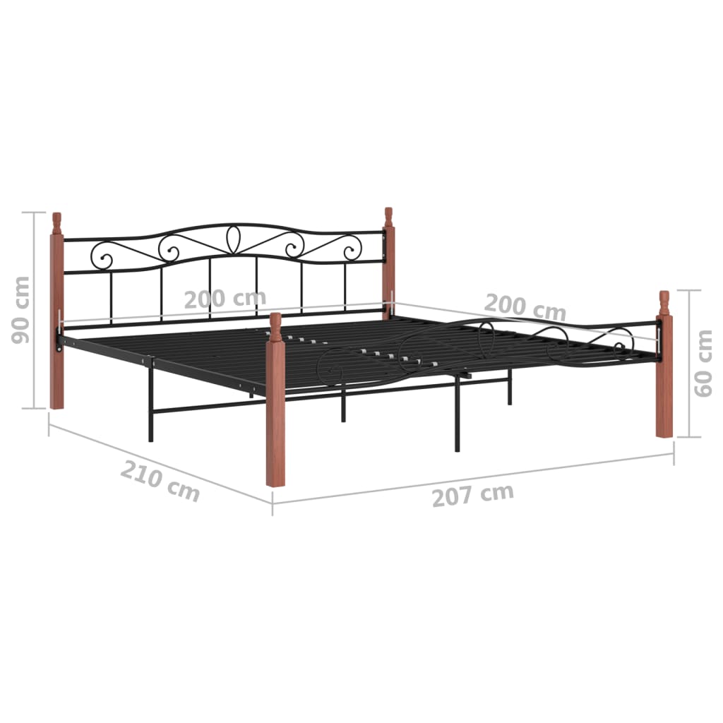 Bed Frame without Mattress Black Metal&Solid Oak Wood 200x200 cm