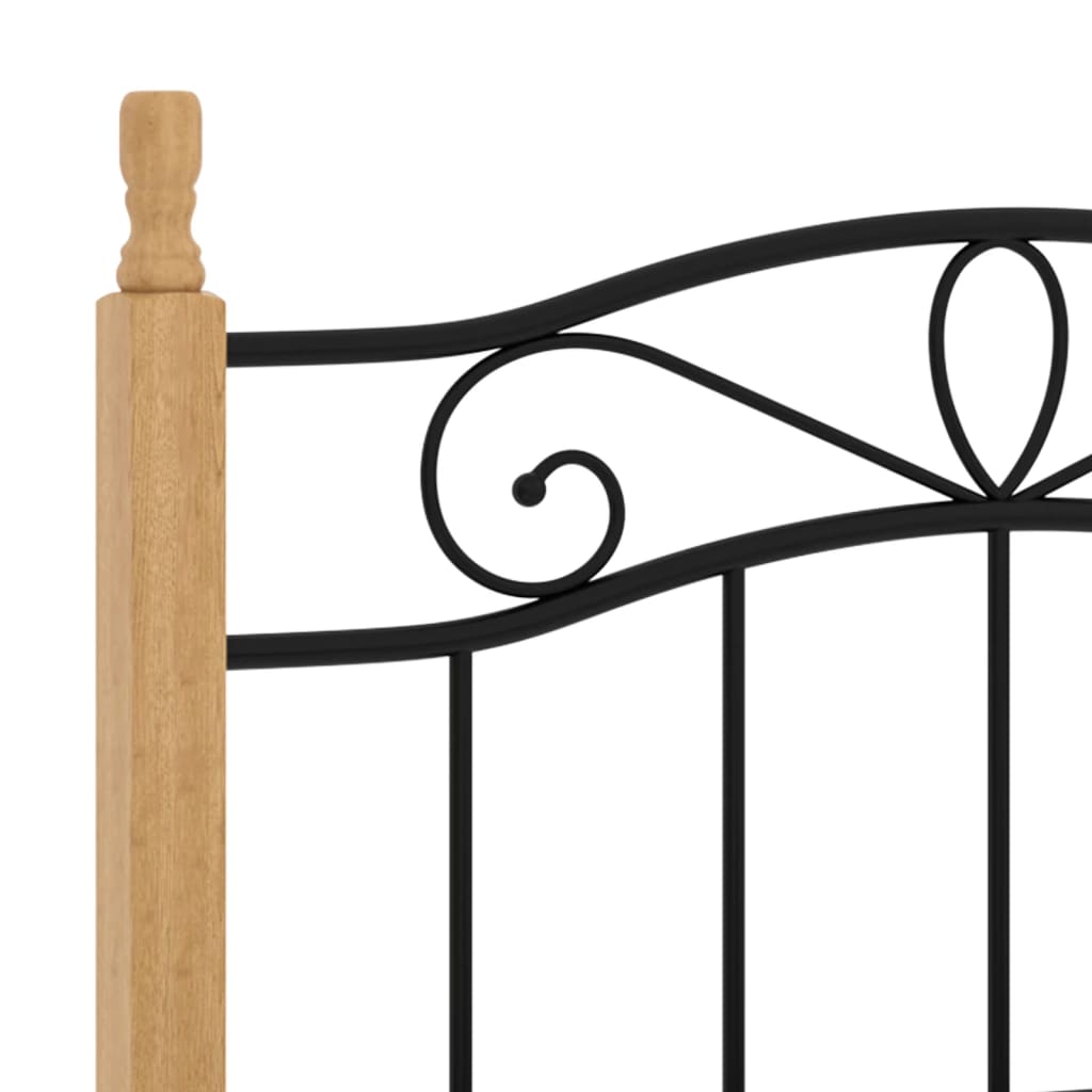 Bed Frame without Mattress Black Metal&Solid Oak Wood 100x200 cm