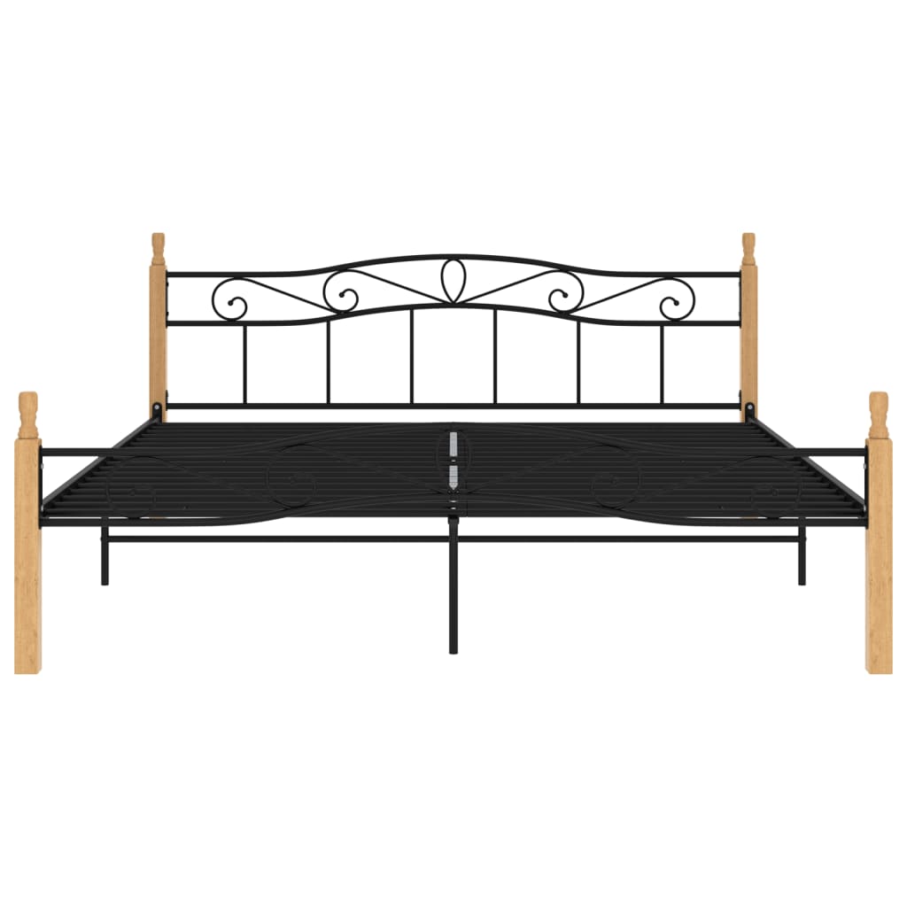 Bed Frame without Mattress Black Metal&Solid Oak Wood 200x200 cm