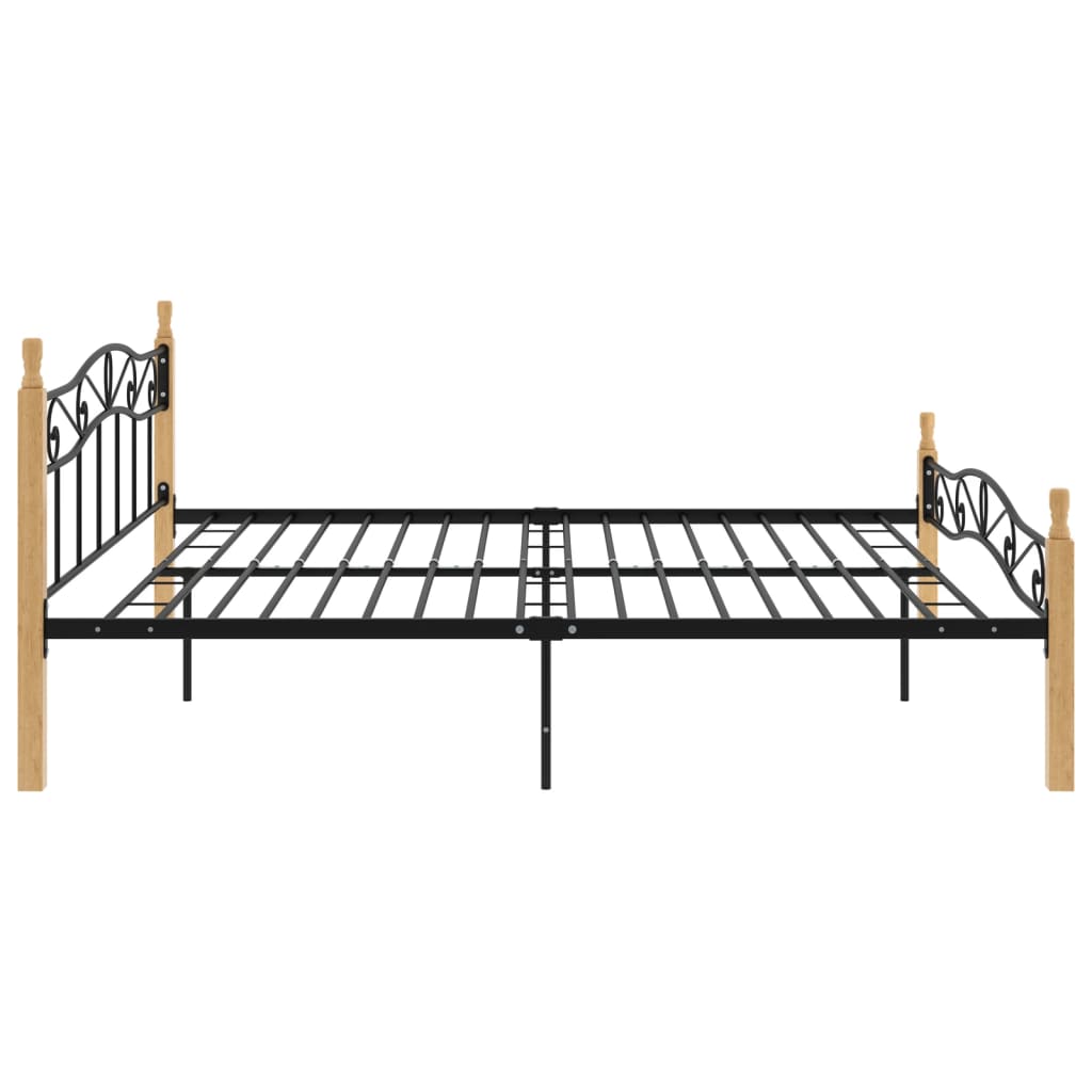 Bed Frame without Mattress Black Metal&Solid Oak Wood 200x200 cm